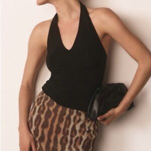 Anthropologie Ruched Black Halter Top